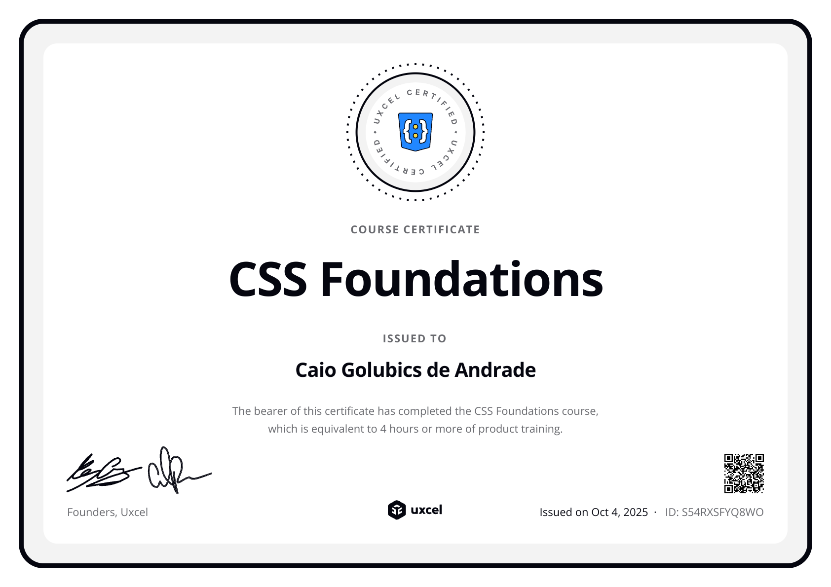 Caio Andrade's certificate